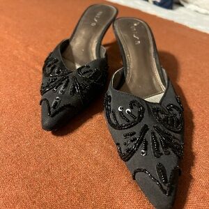 Elegant Black Beaded Women's Mules
